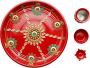karwachauth pooja Thali with Kalash Plate Decorative Puja Thali with Essential Pooja Articles for Aarti Pooja Rituals Navratri Festival For Indian Traditional Decoration(Thali Size-10
