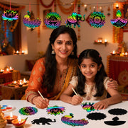 JULMELON 36 PCS Diwali Crafts, Rainbow Scratch Art DIY Scratch Paper Cards Magic Color Diwali Gifts Arts and Craft Kits Bulk Happy Diwali Party Favors School Activities Games