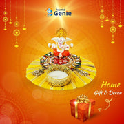 Home Genie Ganesh Tealight Candle Holder with Decorative Pooja Thali | Yellow Base Festival Plate for Diwali, Home Temple, Gift Decor | 10.5x3.5x9.5 cm | 240g | Ethnic Art Spiritual Idol Plate