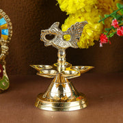 SATVIK 1 Pc Brass Panchmukhi Peacock Kerala Samai Puja Diya Kutthu Vilakku Oil Lamp Pooja 2 Step Diya Engraved Design Deepak Indian Diwali Pooja Home Mandir Office Decor Housewarming Return Gift Items