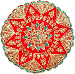 Decorative Round Velvet Pooja Cloth Mat Aasan Decorative Cloth with Sequence Work for Indian Traditional Multipurpose Pooja Festival Decorations Item and Article (Size :- 18