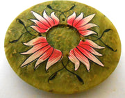 Crafts of India Round Floral Design Soapstone Incense Cum Candle Holder