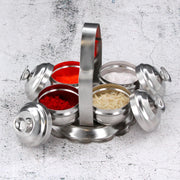 Kumkum Holder Karanda Stainless Steel Pooja Kumkum Rice Roli Haldi Bowl Dibbi with Handle for Hindu Puja Item Ritual Chowmukh Indian Wedding Mandir Temple Gift