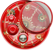 karwachauth pooja Thali with Kalash Plate Decorative Puja Thali with Essential Pooja Articles for Aarti Pooja Rituals Navratri Festival For Indian Traditional Decoration(Thali Size-10