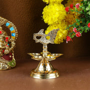 SATVIK 1 Pc Brass Panchmukhi Peacock Kerala Samai Puja Diya Kutthu Vilakku Oil Lamp Pooja 2 Step Diya Engraved Design Deepak Indian Diwali Pooja Home Mandir Office Decor Housewarming Return Gift Items