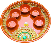Designer Handcrafted Platter Engagement Plate Decorative Steel Puja Thali with Puja Thali Cover Essential Pooja Articles for Aarti Pooja Rituals Navratri Festival Decorations Gifting (Size:-10