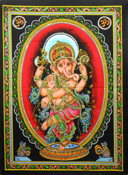 Crafts of India Goddess Dancing Ganeshai batik sequins Cotton Wall Hanging yoga Painting : Size 43