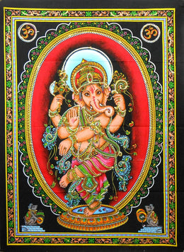 Crafts of India Goddess Dancing Ganeshai batik sequins Cotton Wall Hanging yoga Painting : Size 43