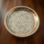 Brass Puja Plate Nakshi Flower Designed Karwachauth Diwali Indian Festival Hindu Rituals Mandir Temple Pooja Plate