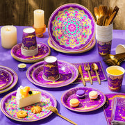 350 Pcs Happy Diwali Party Supplies India Festival of Lights Disposable Tableware Include Paper Plates Cups Napkins Knives Forks and Spoons for Diwali Indian Deepawali Hindu Party Decoration