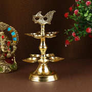 SATVIK 1 Pc Brass Panchmukhi Peacock Kerala Samai Puja Diya Kutthu Vilakku Oil Lamp Pooja 2 Step Diya Engraved Design Deepak Indian Diwali Pooja Home Mandir Office Decor Housewarming Return Gift Items