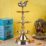 SATVIK 1 Pc Brass Panchmukhi Peacock Kerala Samai Puja Diya Kutthu Vilakku Oil Lamp Pooja 2 Step Diya Engraved Design Deepak Indian Diwali Pooja Home Mandir Office Decor Housewarming Return Gift Items