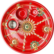 karwachauth pooja Thali with Kalash Plate Decorative Puja Thali with Essential Pooja Articles for Aarti Pooja Rituals Navratri Festival For Indian Traditional Decoration(Thali Size-10