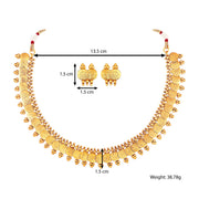 Aheli Wedding Wear Gold Tone Goddess Engraved on Coin Long Necklace Set South Indian Traditional Bollywood Fashion Jewelry Set for Women