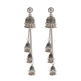 Retro Bollywood Oxidized Women Jhumka Indian Earrings Femmes 2020 Ethnic Gold Silver Color Afghan Bell Long Tassel Drop Earrings