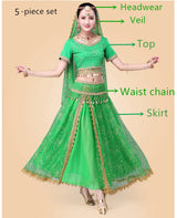 Bollywood Belly Dance Costume Set Indian Dance Sari 2/3/4/5pcs Chiffon Belly Dance Clothing Women Oriental Dance Practice Suit