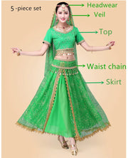 Bollywood Belly Dance Costume Set Indian Dance Sari 2/3/4/5pcs Chiffon Belly Dance Clothing Women Oriental Dance Practice Suit