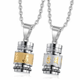 Stainless Steel Om Mani Padme Hum Buddhist Mantra Prayer Wheel Meditation Pendant Keepsakes Cremation Urn Necklace