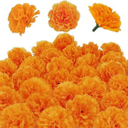 Artificial Orange Carnation Flowers Marigold Flowers Silk Cloth Decoration for Indian Festival Backdrop Parties 30 Pcs