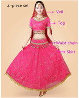 Bollywood Belly Dance Costume Set Indian Dance Sari 2/3/4/5pcs Chiffon Belly Dance Clothing Women Oriental Dance Practice Suit