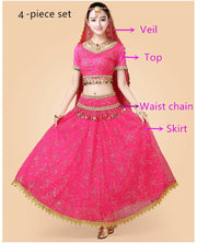 Bollywood Belly Dance Costume Set Indian Dance Sari 2/3/4/5pcs Chiffon Belly Dance Clothing Women Oriental Dance Practice Suit