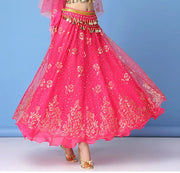 Bollywood Dress Costume Women Set Indian Dance Sari Belly Dance Performance Clothes Chiffon Top Skirt Waist Chain 2/3/5/8pcs Set