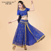 Bollywood Belly Dance Costume Set Indian Dance Sari 2/3/4/5pcs Chiffon Belly Dance Clothing Women Oriental Dance Practice Suit