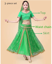 Bollywood Belly Dance Costume Set Indian Dance Sari 2/3/4/5pcs Chiffon Belly Dance Clothing Women Oriental Dance Practice Suit