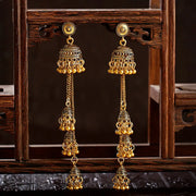 Retro Bollywood Oxidized Women Jhumka Indian Earrings Femmes 2020 Ethnic Gold Silver Color Afghan Bell Long Tassel Drop Earrings