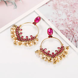 Indian Jhumka Gypsy Jewelry Vintage Handmade Rhinestone Earrings Big Dangle Hanging Earrings Wholesale Accessories For Women