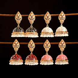Ethnic Retro Geometric Turkish Jhumka Earrings For Women Indian Jewelry Flower Gold Color Bell Tassel Dangling Earrings