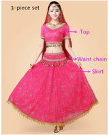 Bollywood Belly Dance Costume Set Indian Dance Sari 2/3/4/5pcs Chiffon Belly Dance Clothing Women Oriental Dance Practice Suit