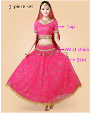 Bollywood Belly Dance Costume Set Indian Dance Sari 2/3/4/5pcs Chiffon Belly Dance Clothing Women Oriental Dance Practice Suit