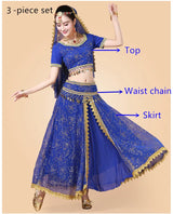 Bollywood Belly Dance Costume Set Indian Dance Sari 2/3/4/5pcs Chiffon Belly Dance Clothing Women Oriental Dance Practice Suit