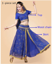 Bollywood Belly Dance Costume Set Indian Dance Sari 2/3/4/5pcs Chiffon Belly Dance Clothing Women Oriental Dance Practice Suit