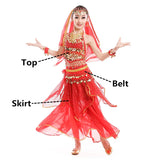 બાળકો માટે બેલી ડાન્સ કોસ્ચ્યુમ છોકરીઓ બાળકો બેલી ડાન્સ સ્કર્ટ બોલીવુડ ડાન્સિંગ ડ્રેસ પર્ફોર્મન્સ સ્પર્ધા ભારતીય કાપડ સેટ