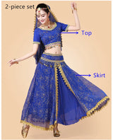 Bollywood Belly Dance Costume Set Indian Dance Sari 2/3/4/5pcs Chiffon Belly Dance Clothing Women Oriental Dance Practice Suit