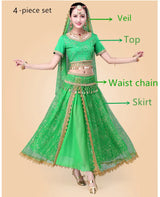 Bollywood Belly Dance Costume Set Indian Dance Sari 2/3/4/5pcs Chiffon Belly Dance Clothing Women Oriental Dance Practice Suit
