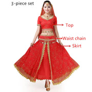 Bollywood Belly Dance Costume Set Indian Dance Sari 2/3/4/5pcs Chiffon Belly Dance Clothing Women Oriental Dance Practice Suit