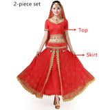 Bollywood Belly Dance Costume Set Indian Dance Sari 2/3/4/5pcs Chiffon Belly Dance Clothing Women Oriental Dance Practice Suit
