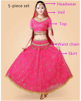 Bollywood Belly Dance Costume Set Indian Dance Sari 2/3/4/5pcs Chiffon Belly Dance Clothing Women Oriental Dance Practice Suit