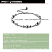 100% 925 Sterling Silver Beach Foot Anklet For Women Bohemian Simple Double Chain Anklets Summer Bracelet On the leg Jewelry