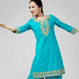 ભારતીય કપડાં મહિલા શુદ્ધ સુતરાઉ ભરતકામવાળી બાજુ છુપાવેલ લાંબી બાંયનો શર્ટ પાકિસ્તાન