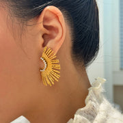 DASEIN 18k Gold Plated Super Shine Sun Indian Egypt Zircon Earrings Unique Hypoallergenic Stainless Steel Valentines Day Gift