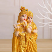 India Radha Krishna Figurine Statue 4x3x7.4inch Resin Sculpture Collection Craft for Home Office Tabletop Golden Elegant