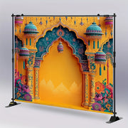 1 vibrant Indian wedding party backdrop - traditional architectural design suitable for holiday celebrations and home decor