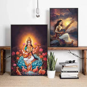 ભારતીય હિન્દુ દેવતાઓ ભગવાન શિવ યોગ દૈવી દેવી સરસ્વતી ધ્યાન આરટી પોસ્ટર કેનવાસ પેઇન્ટિંગ અને પ્રિન્ટ ચિત્ર ઘર સજાવટ