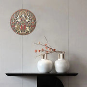 2D Flat, Vintage Indian Goddess Durga Wall Art, 8x8In/11.8x11.8In Round Aluminum Plaque with Intricate Traditional Design
