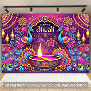1pc 2D Flat Indian Diwali Party Backdrop - Vibrant Neon Purple, No Power Required——sym