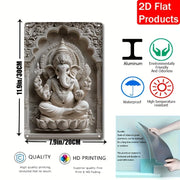 Square Aluminum Plaque, Classic 2D Indian Ganesha Theme, Wall Hanging Sign, Multipurpose Home, Kitchen Decor, Festive Decoration